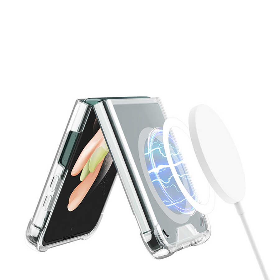Galaxy Z Flip 4 Kılıf Wireless Şarj Özellikli Airbagli Zore Kıpta Anti Shock M-safe Kılıf
