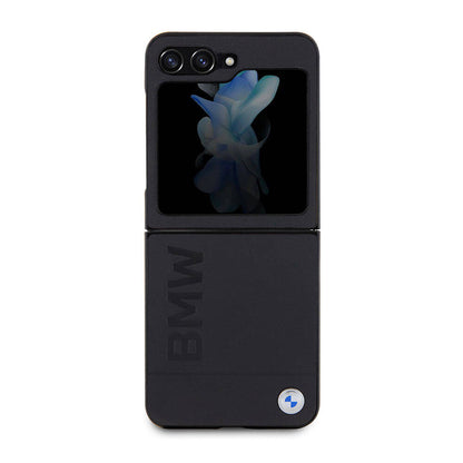 Galaxy Z Flip 5 Kılıf BMW Orjinal Lisanslı Sıcak Damga Logolu Deri Kılıf