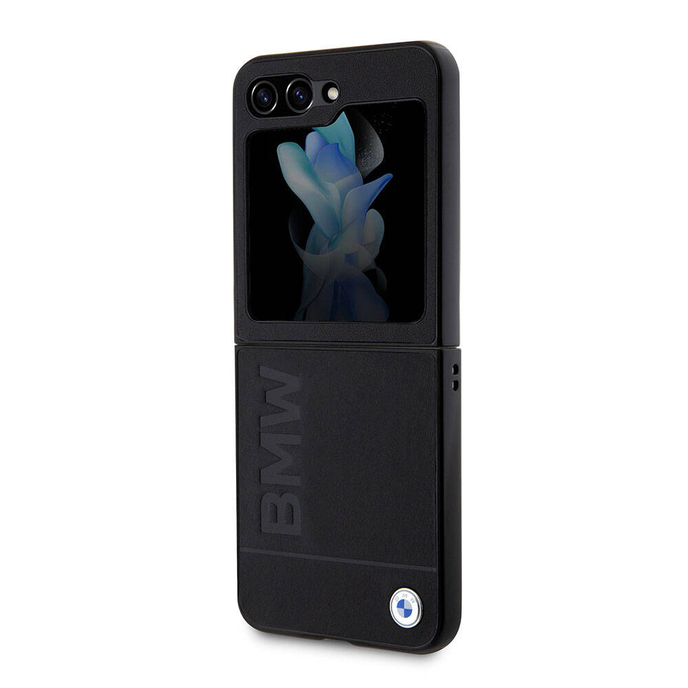 Galaxy Z Flip 5 Kılıf BMW Orjinal Lisanslı Sıcak Damga Logolu Deri Kılıf