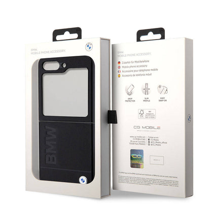 Galaxy Z Flip 5 Kılıf BMW Orjinal Lisanslı Sıcak Damga Logolu Deri Kılıf