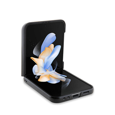 Galaxy Z Flip 5 Kılıf Ferrari Orjinal Lisanslı PU Deri Metal Logolu Multi Çizgili Kapak Siyah