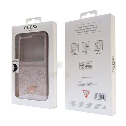 Galaxy Z Flip 5 Kılıf Guess Orjinal Lisanslı PU Deri Taşlı Üçgen Logo 4G Desenli Strass Kılıf
