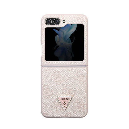 Galaxy Z Flip 5 Kılıf Guess Orjinal Lisanslı PU Deri Taşlı Üçgen Logo 4G Desenli Strass Kılıf