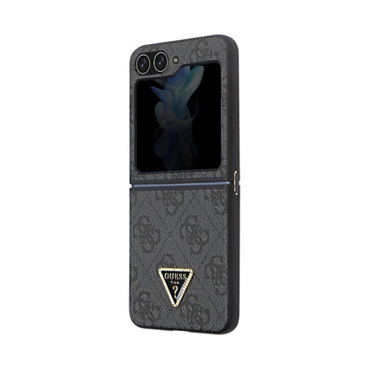 Galaxy Z Flip 5 Kılıf Guess Orjinal Lisanslı PU Deri Taşlı Üçgen Logo 4G Desenli Strass Kılıf