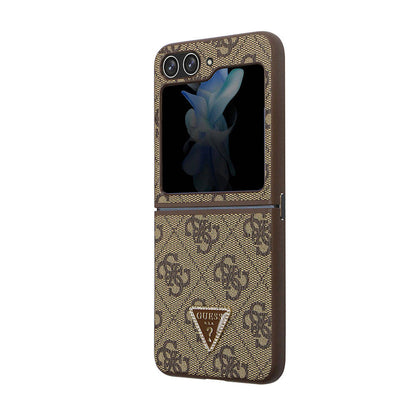 Galaxy Z Flip 5 Kılıf Guess Orjinal Lisanslı PU Deri Taşlı Üçgen Logo 4G Desenli Strass Kılıf
