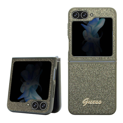 Galaxy Z Flip 5 Kılıf Guess Orjinal Lisanslı Yazı Logolu Glitter Flakes Kılıf