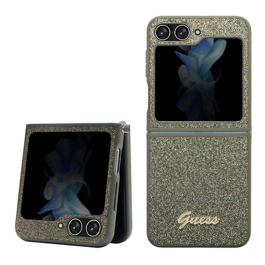 Galaxy Z Flip 5 Kılıf Guess Orjinal Lisanslı Yazı Logolu Glitter Flakes Kılıf
