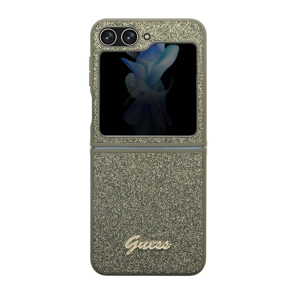 Galaxy Z Flip 5 Kılıf Guess Orjinal Lisanslı Yazı Logolu Glitter Flakes Kılıf