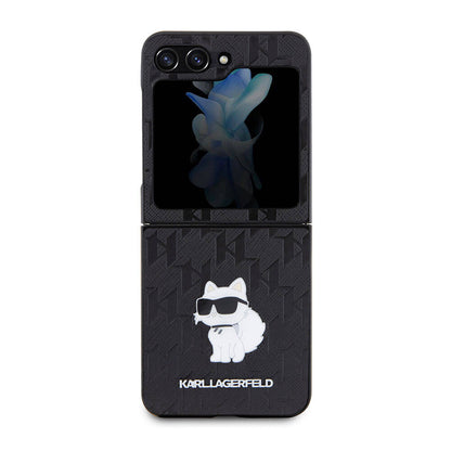 Galaxy Z Flip 5 Kılıf Karl Lagerfeld Orjinal Lisanslı KL Desenli Choupette İkonik Saffiano Kılıf