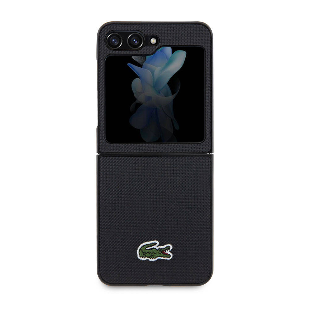 Galaxy Z Flip 5 Kılıf Lacoste Orjinal Lisanslı PU Pike Desenli Arka Yüzey İkonik Timsah Dokuma Logolu Kapak Lacivert