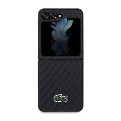 Galaxy Z Flip 5 Kılıf Lacoste Orjinal Lisanslı PU Pike Desenli Arka Yüzey İkonik Timsah Dokuma Logolu Kapak Lacivert