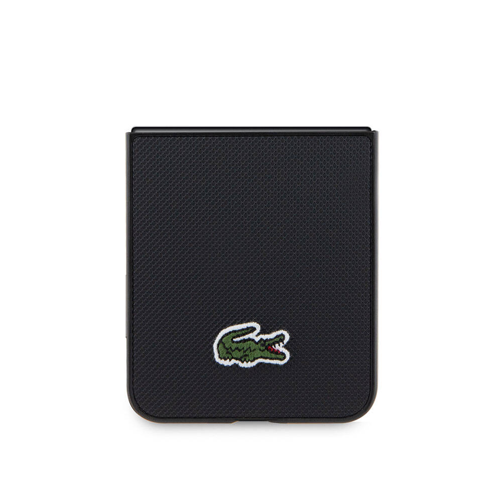 Galaxy Z Flip 5 Kılıf Lacoste Orjinal Lisanslı PU Pike Desenli Arka Yüzey İkonik Timsah Dokuma Logolu Kapak Lacivert