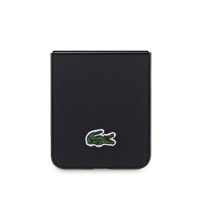 Galaxy Z Flip 5 Kılıf Lacoste Orjinal Lisanslı PU Pike Desenli Arka Yüzey İkonik Timsah Dokuma Logolu Kapak Lacivert