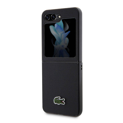Galaxy Z Flip 5 Kılıf Lacoste Orjinal Lisanslı PU Pike Desenli Arka Yüzey İkonik Timsah Dokuma Logolu Kapak Lacivert