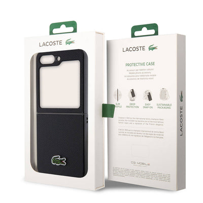 Galaxy Z Flip 5 Kılıf Lacoste Orjinal Lisanslı PU Pike Desenli Arka Yüzey İkonik Timsah Dokuma Logolu Kapak Lacivert