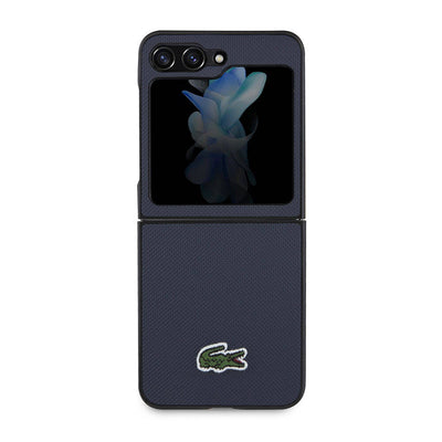 Galaxy Z Flip 5 Kılıf Lacoste Orjinal Lisanslı PU Pike Desenli Arka Yüzey İkonik Timsah Dokuma Logolu Kapak Lacivert
