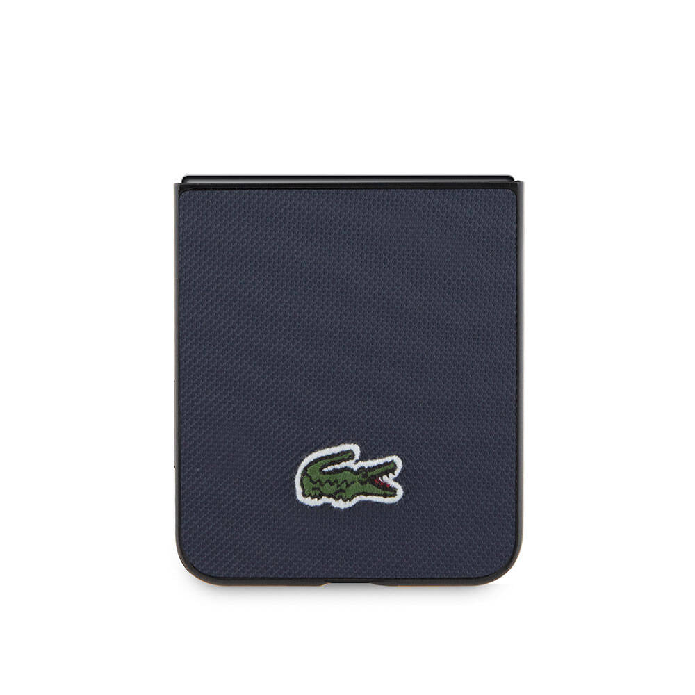 Galaxy Z Flip 5 Kılıf Lacoste Orjinal Lisanslı PU Pike Desenli Arka Yüzey İkonik Timsah Dokuma Logolu Kapak Lacivert