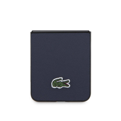 Galaxy Z Flip 5 Kılıf Lacoste Orjinal Lisanslı PU Pike Desenli Arka Yüzey İkonik Timsah Dokuma Logolu Kapak Lacivert