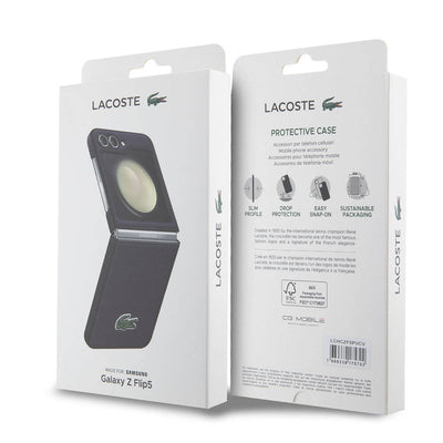 Galaxy Z Flip 5 Kılıf Lacoste Orjinal Lisanslı PU Pike Desenli Arka Yüzey İkonik Timsah Dokuma Logolu Kapak Lacivert