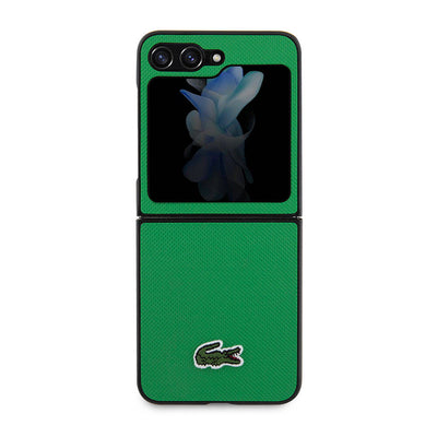 Galaxy Z Flip 5 Kılıf Lacoste Orjinal Lisanslı PU Pike Desenli Arka Yüzey İkonik Timsah Dokuma Logolu Kapak Lacivert