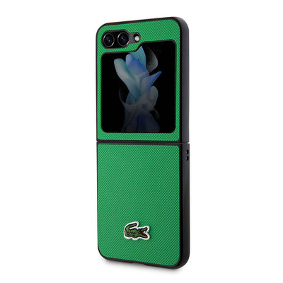 Galaxy Z Flip 5 Kılıf Lacoste Orjinal Lisanslı PU Pike Desenli Arka Yüzey İkonik Timsah Dokuma Logolu Kapak Lacivert