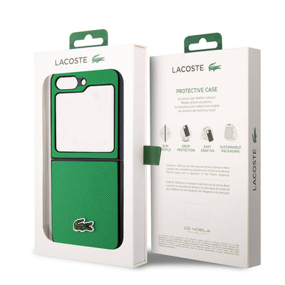 Galaxy Z Flip 5 Kılıf Lacoste Orjinal Lisanslı PU Pike Desenli Arka Yüzey İkonik Timsah Dokuma Logolu Kapak Lacivert