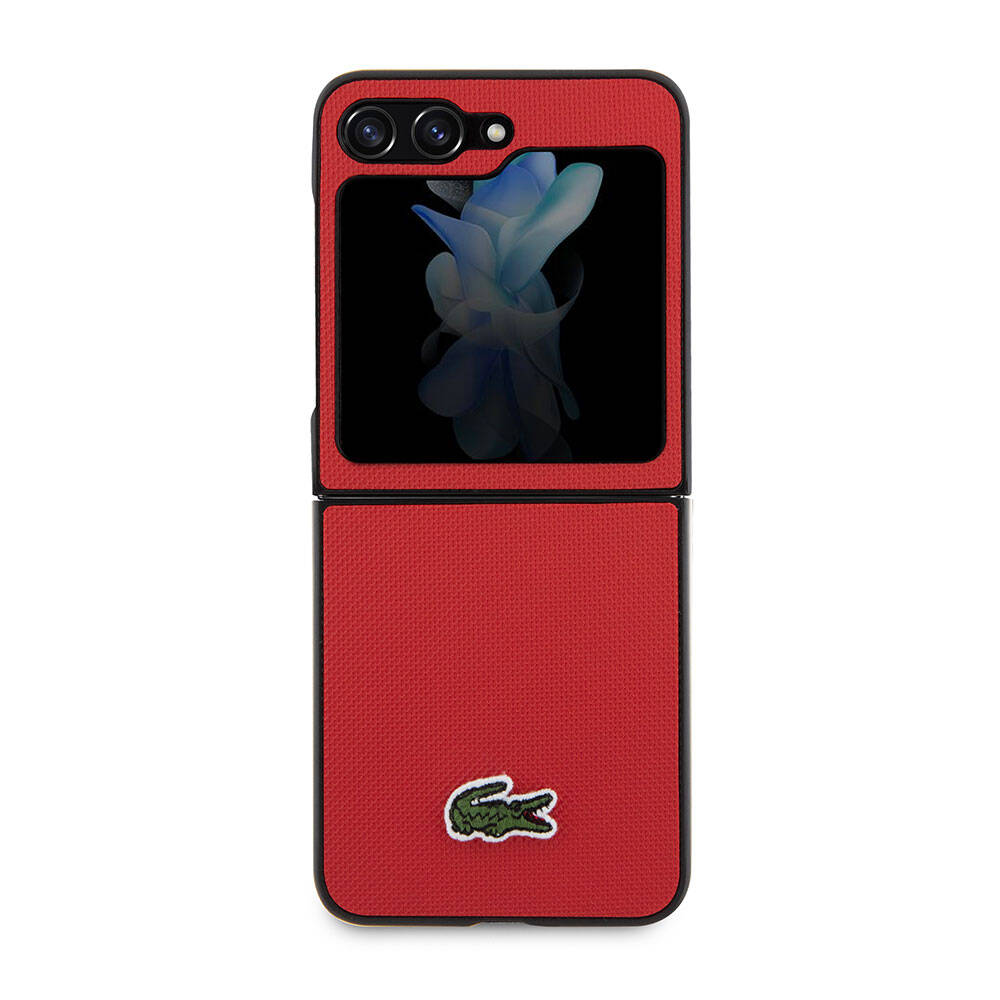 Galaxy Z Flip 5 Kılıf Lacoste Orjinal Lisanslı PU Pike Desenli Arka Yüzey İkonik Timsah Dokuma Logolu Kapak Lacivert