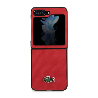 Galaxy Z Flip 5 Kılıf Lacoste Orjinal Lisanslı PU Pike Desenli Arka Yüzey İkonik Timsah Dokuma Logolu Kapak Lacivert