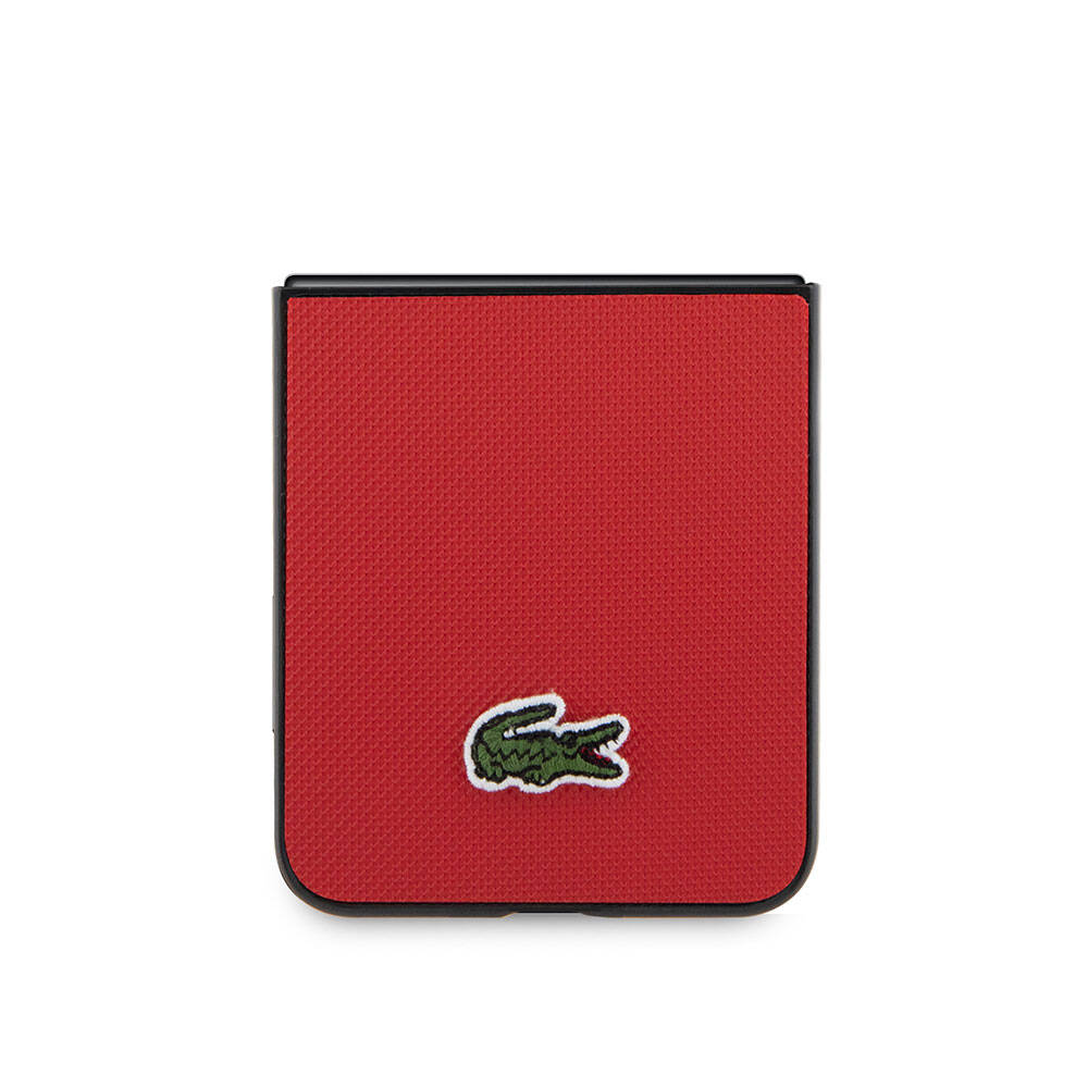 Galaxy Z Flip 5 Kılıf Lacoste Orjinal Lisanslı PU Pike Desenli Arka Yüzey İkonik Timsah Dokuma Logolu Kapak Lacivert