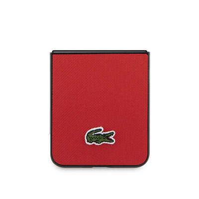 Galaxy Z Flip 5 Kılıf Lacoste Orjinal Lisanslı PU Pike Desenli Arka Yüzey İkonik Timsah Dokuma Logolu Kapak Lacivert