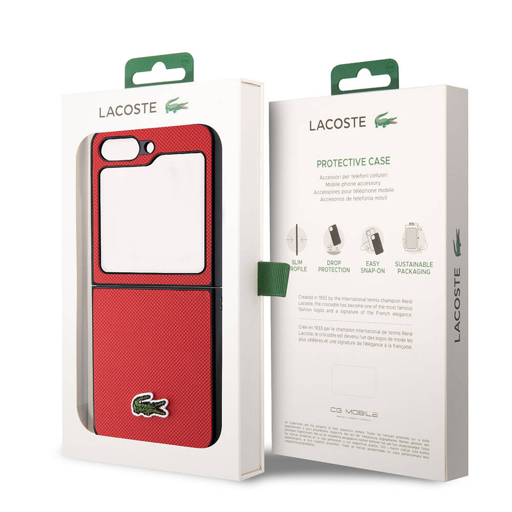 Galaxy Z Flip 5 Kılıf Lacoste Orjinal Lisanslı PU Pike Desenli Arka Yüzey İkonik Timsah Dokuma Logolu Kapak Lacivert
