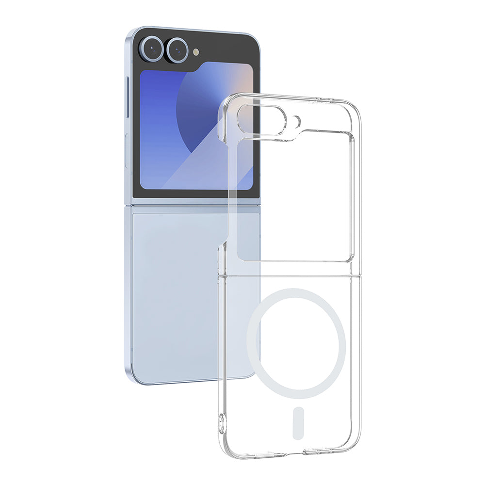 Galaxy Z Flip 6 Kamera Korumalı M-Safe Şarj Özellikli Şeffaf Zore London Sert PC Kapak