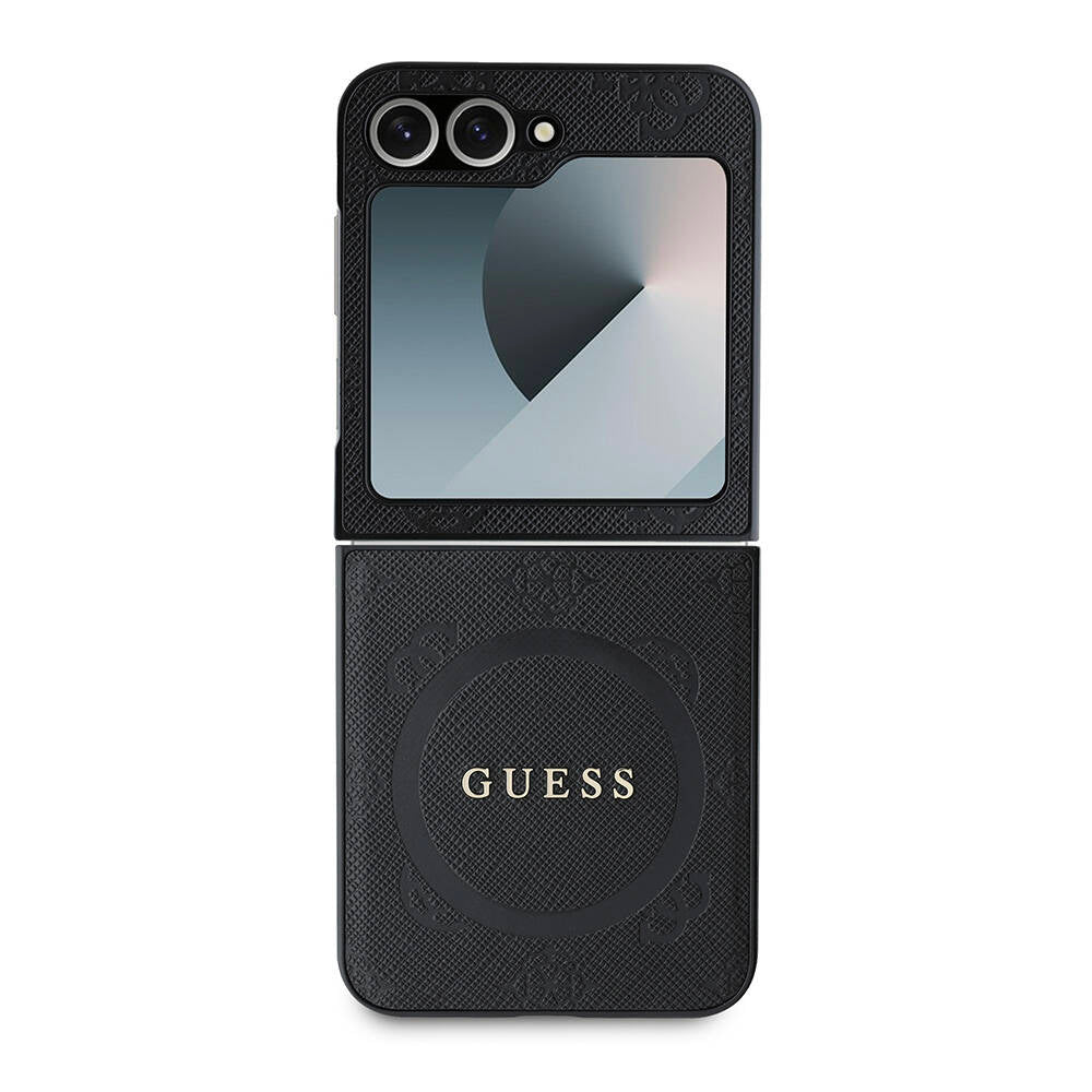 Galaxy Z Flip 6 Kılıf Guess Orjinal Lisanslı Magsafe Şarj Özellikli Saffiano Metal Logo Kapak Siyah