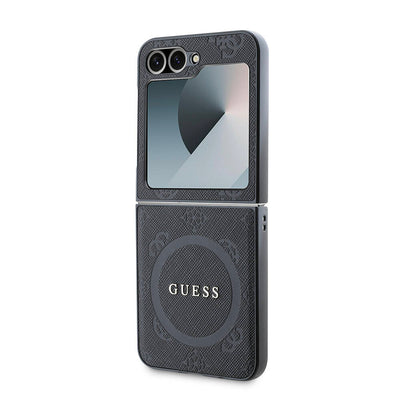 Galaxy Z Flip 6 Kılıf Guess Orjinal Lisanslı Magsafe Şarj Özellikli Saffiano Metal Logo Kapak Siyah