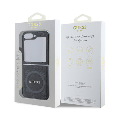 Galaxy Z Flip 6 Kılıf Guess Orjinal Lisanslı Magsafe Şarj Özellikli Saffiano Metal Logo Kapak Siyah