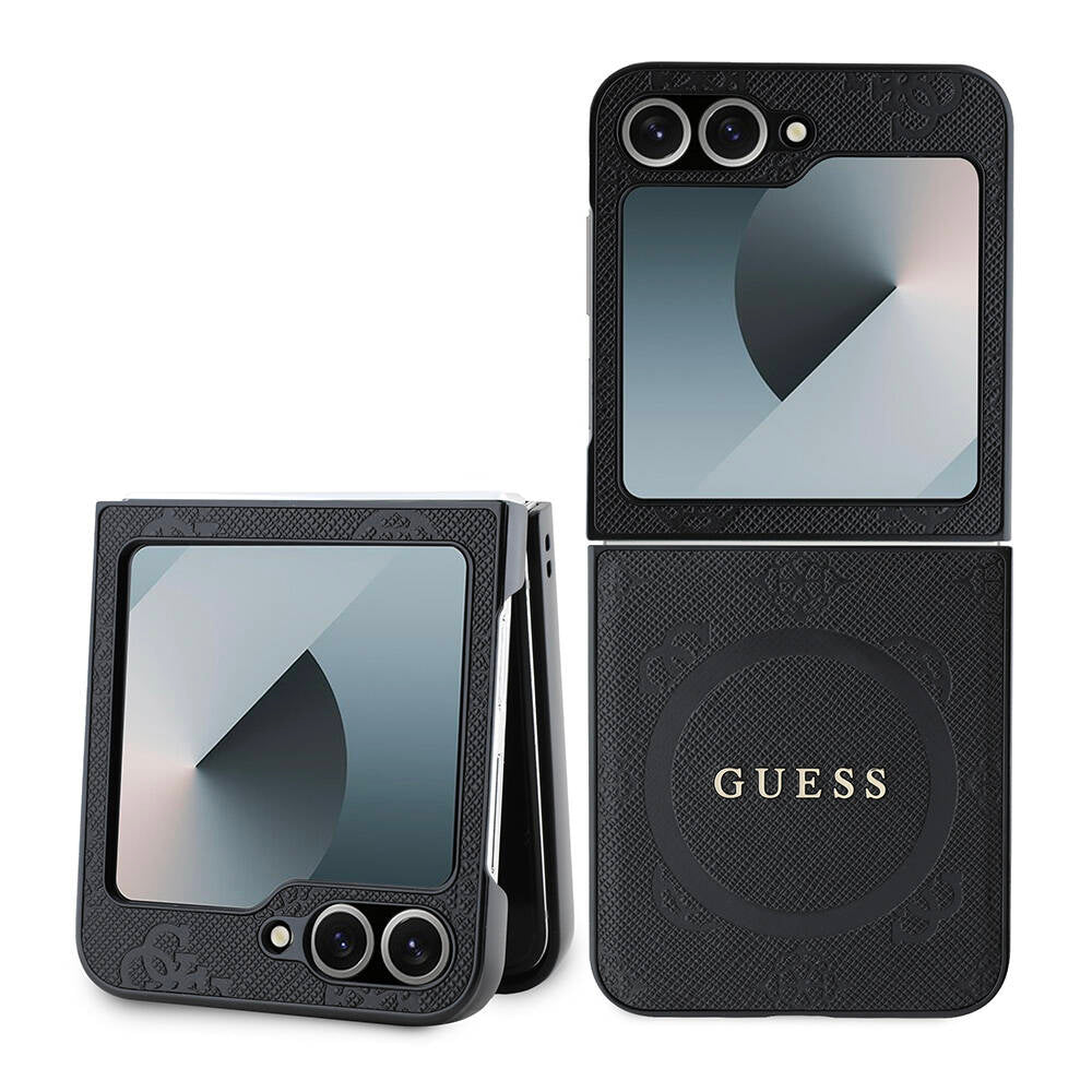 Galaxy Z Flip 6 Kılıf Guess Orjinal Lisanslı M-safe Şarj Özellikli Saffiano Metal Logo Kılıf