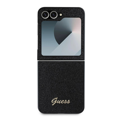 Galaxy Z Flip 6 Kılıf Guess Orjinal Lisanslı Yazı Logolu Glitter Script Kapak Siyah