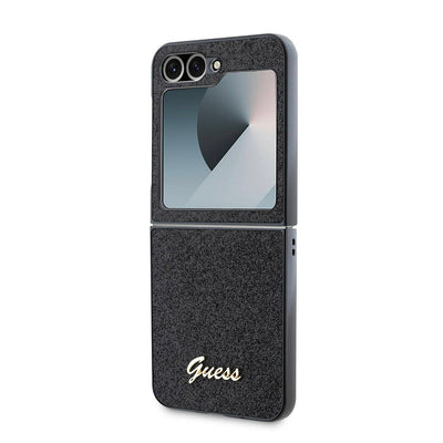 Galaxy Z Flip 6 Kılıf Guess Orjinal Lisanslı Yazı Logolu Glitter Script Kapak Siyah
