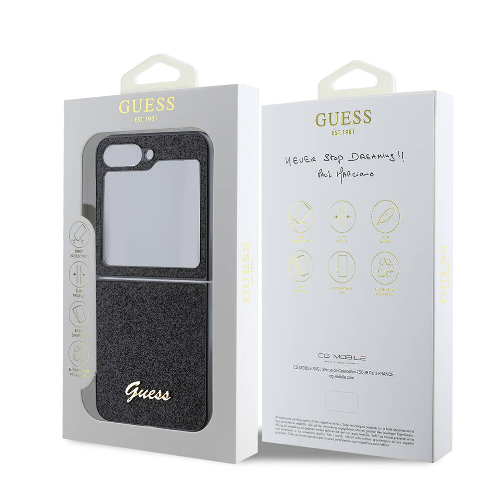 Galaxy Z Flip 6 Kılıf Guess Orjinal Lisanslı Yazı Logolu Glitter Script Kılıf