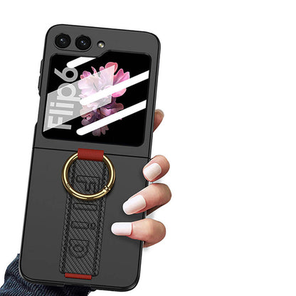 Galaxy Z Flip 6 Kılıf Kamera Korumalı Yüzüklü Karbon Tasarımlı Zore Flip Ring Kıpta Kılıf