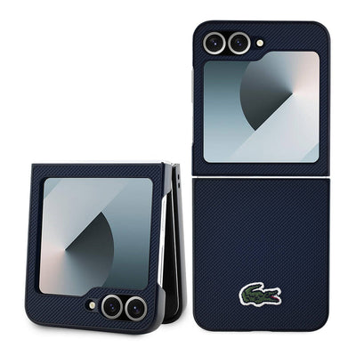 Galaxy Z Flip 6 Kılıf Lacoste Orjinal Lisanslı Magsafe Şarj Özellikli Pike Desenli Arka Yüzey İkonik Timsah Dokuma Logolu Kapak Siyah