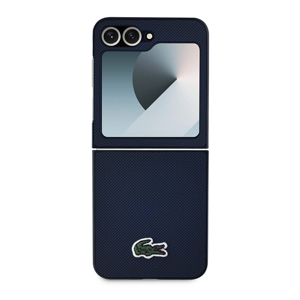 Galaxy Z Flip 6 Kılıf Lacoste Orjinal Lisanslı Magsafe Şarj Özellikli Pike Desenli Arka Yüzey İkonik Timsah Dokuma Logolu Kapak Siyah