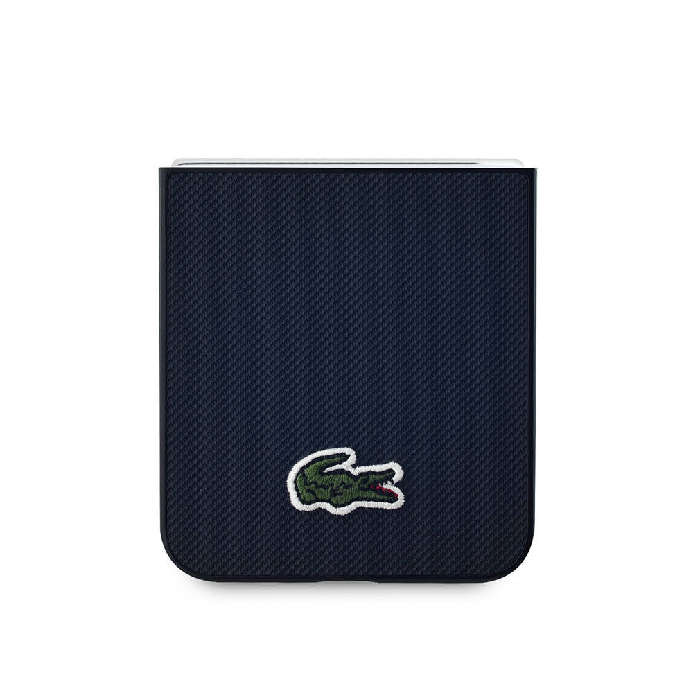 Galaxy Z Flip 6 Kılıf Lacoste Orjinal Lisanslı Magsafe Şarj Özellikli Pike Desenli Arka Yüzey İkonik Timsah Dokuma Logolu Kapak Siyah
