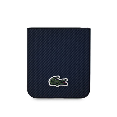 Galaxy Z Flip 6 Kılıf Lacoste Orjinal Lisanslı Magsafe Şarj Özellikli Pike Desenli Arka Yüzey İkonik Timsah Dokuma Logolu Kapak Siyah