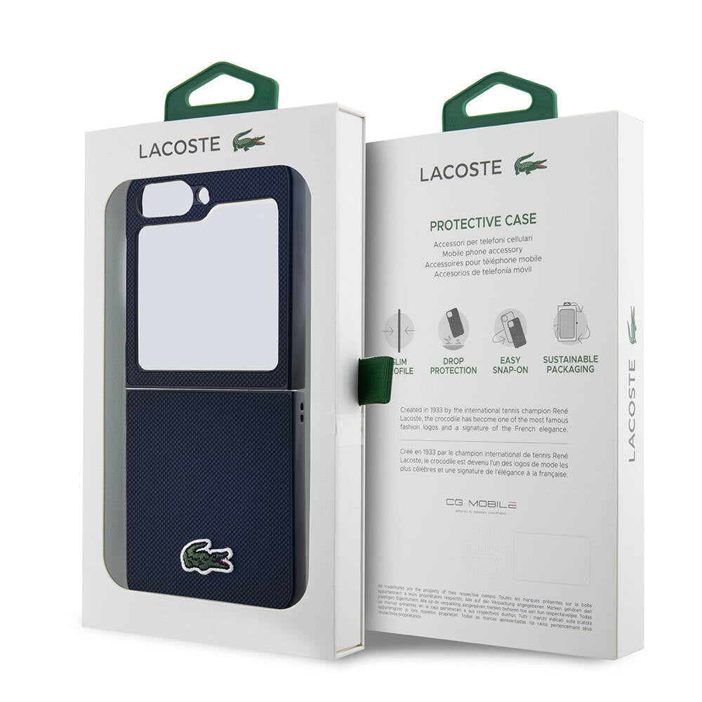 Galaxy Z Flip 6 Kılıf Lacoste Orjinal Lisanslı Magsafe Şarj Özellikli Pike Desenli Arka Yüzey İkonik Timsah Dokuma Logolu Kapak Siyah