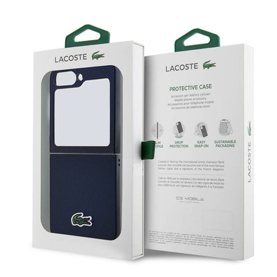 Galaxy Z Flip 6 Kılıf Lacoste Orjinal Lisanslı Magsafe Şarj Özellikli Pike Desenli Arka Yüzey İkonik Timsah Dokuma Logolu Kapak Siyah
