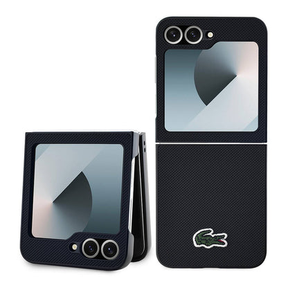 Galaxy Z Flip 6 Kılıf Lacoste Orjinal Lisanslı M-safe Şarj Özellikli Pike Desenli Arka Yüzey İkonik Timsah Dokuma Logolu Kılıf