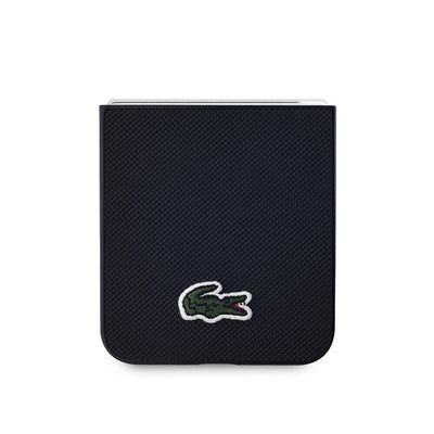 Galaxy Z Flip 6 Kılıf Lacoste Orjinal Lisanslı Magsafe Şarj Özellikli Pike Desenli Arka Yüzey İkonik Timsah Dokuma Logolu Kapak Siyah