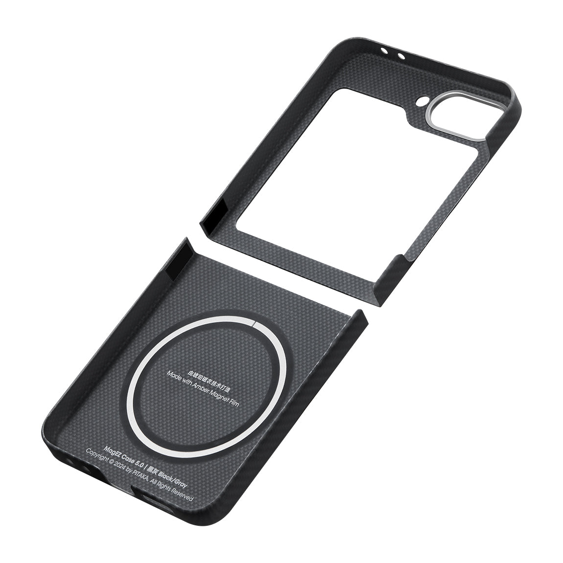 Galaxy Z Flip 6 Kılıf M-safe Şarj Özellikli 600D Aramid Fiber Pitaka Ultra-Slim Classic Serisi Black-Grey Twill Kılıf