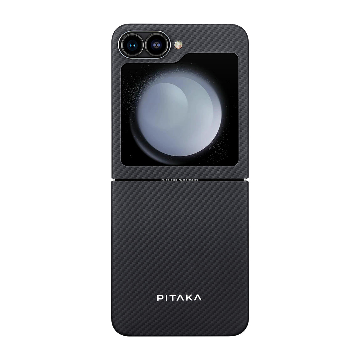 Galaxy Z Flip 6 Kılıf M-safe Şarj Özellikli 600D Aramid Fiber Pitaka Ultra-Slim Classic Serisi Black-Grey Twill Kılıf